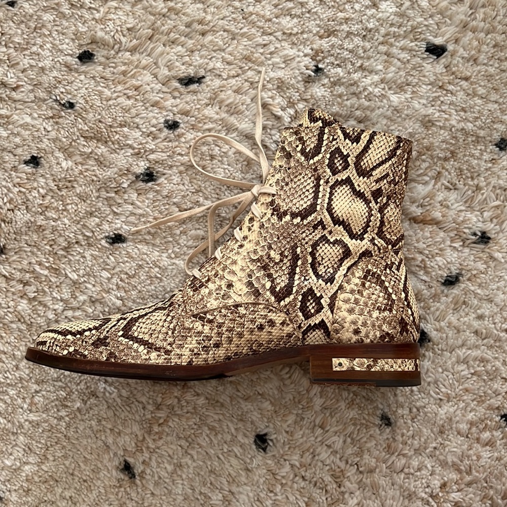 Freda Salvador Ralf Embossed Snake Lace Boots in Vanilla - Picture 5 of 9